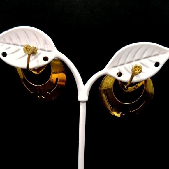 Vintage Sterling Red Rhinestone Dangle Screw Back Earrings, 1940s, Gold Wash - Picture 4 of 9